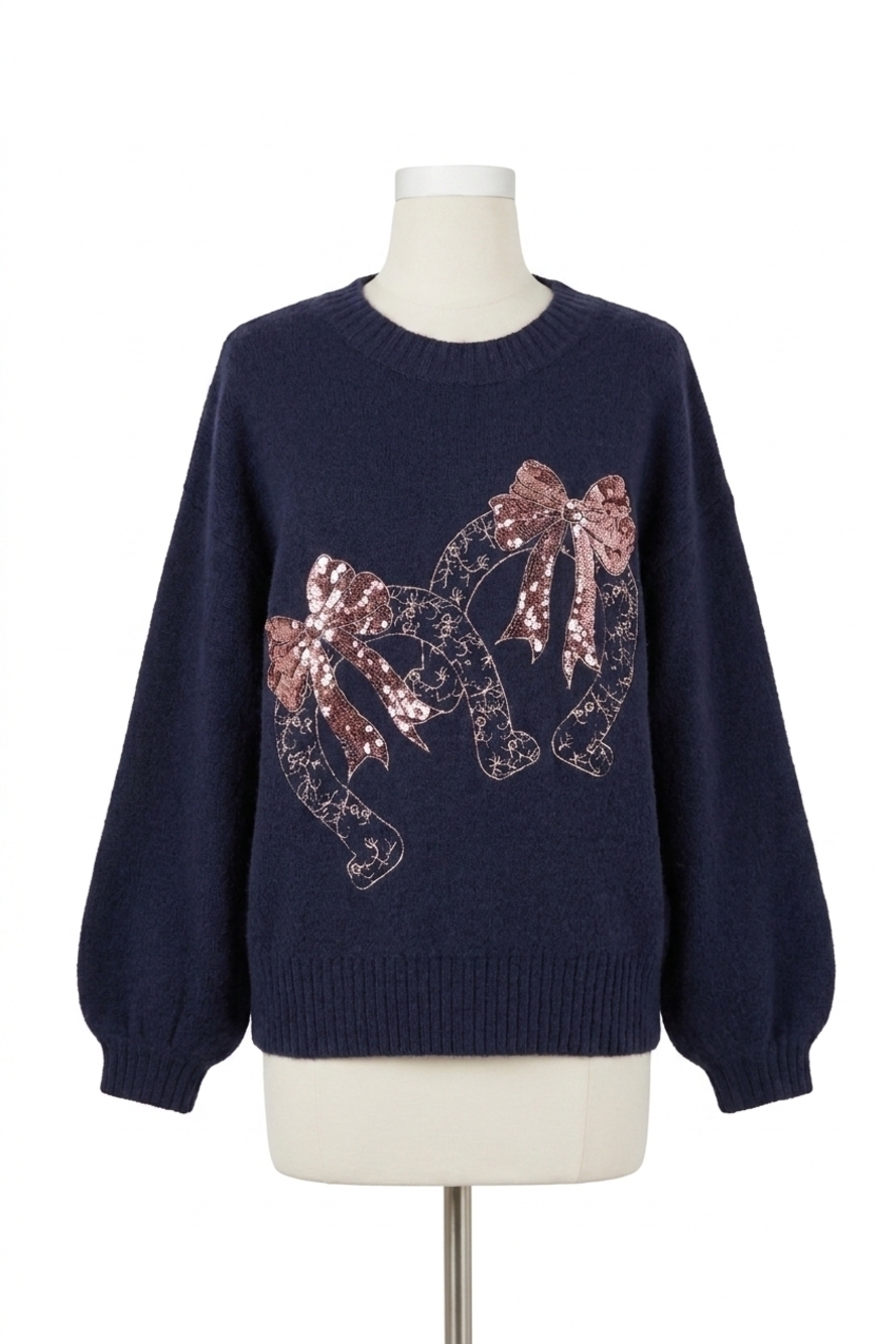 NEW LISTICLE horseshoes and sequins sweater in dark blue
